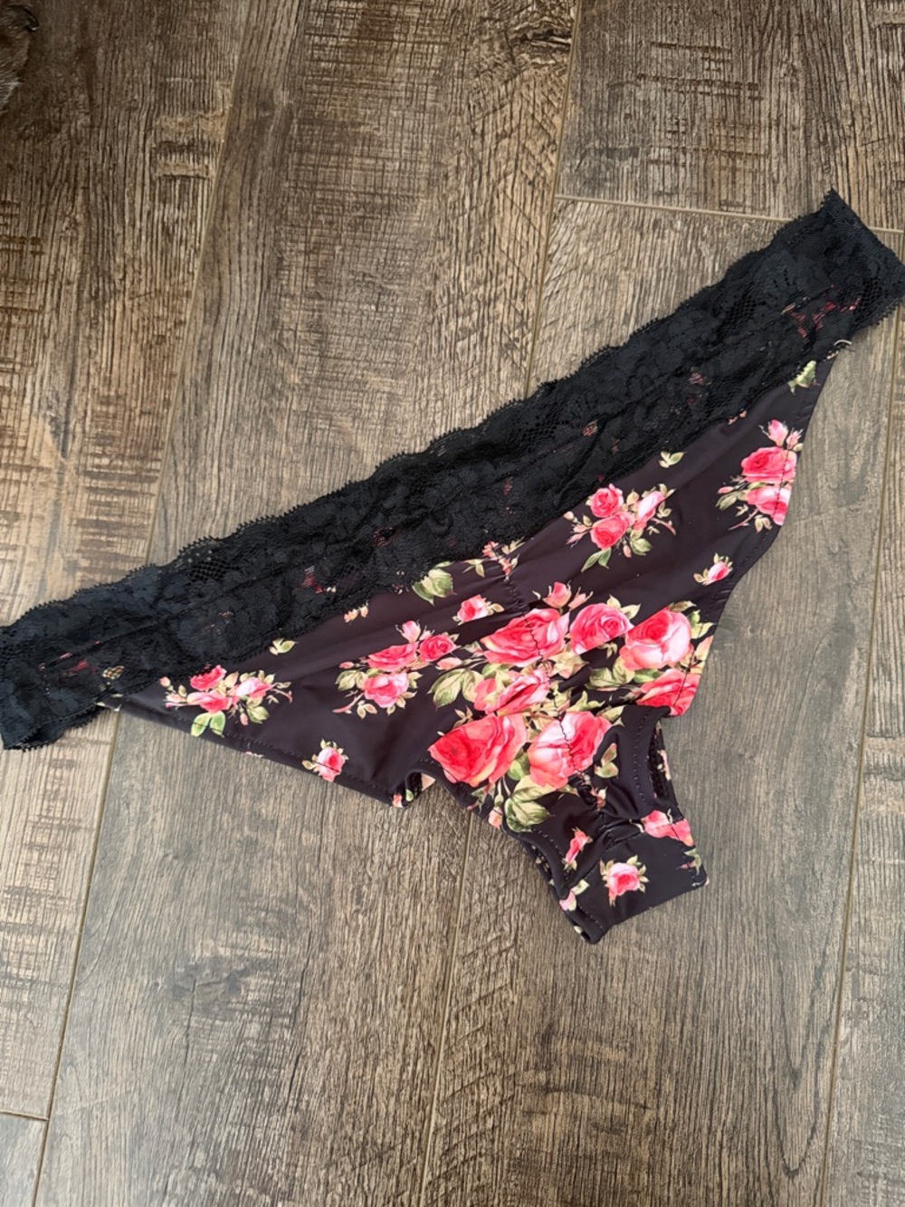 Black Floral Lace Bikini Bottoms with Pink Roses - Picture 4 of 5